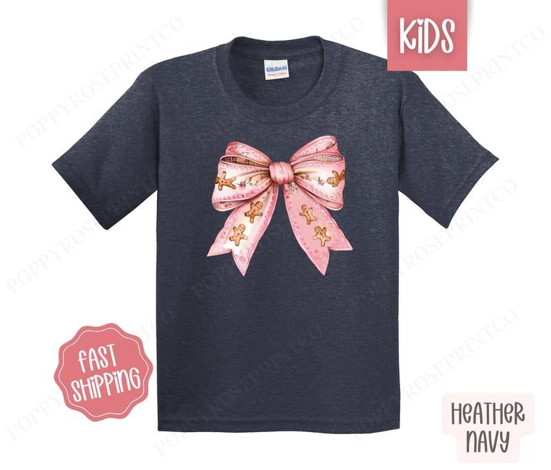 Kids Christmas Shirt - Gingerbread Bow Children's Tshirt - Youth Holiday Tee Gildan Hoodie, Sweatshirt | ZylaModa.com