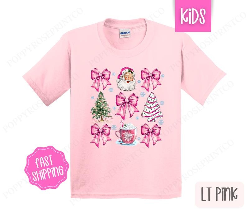 Kids Christmas Shirt - Pink Coquette Santa Children's Tshirt - Youth Holiday Tee Gildan Hoodie, Sweatshirt | ZylaModa.com