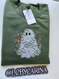 LCbyCarina Lace Ghost Applique Embroidered Sweatshirt Floral Ghost Sweatshirt Cute Halloween Sweatshirt Fall Cozy Ghost...