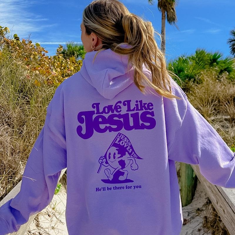 LOVE LIKE JESUS CHRISTIAN HOODIE OVERSIZED COMFY CASUAL COTTON HOODIE Comfort Light Womenswear Long Sleeves Minimalist...