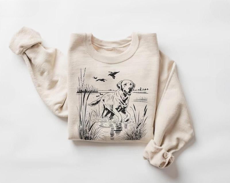 Labrador Retriever Hunting Crewneck Sweatshirt, Duck Hunting Dog Graphic Sweatshirt, Outdoor Hunting Apparel, Nature...