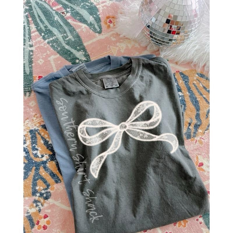 Lace Bow T shirt  | Girly Bow Shirt | Coquette | Pepper comfort colors T shirt Hoodie, Sweatshirt | ZylaModa.com