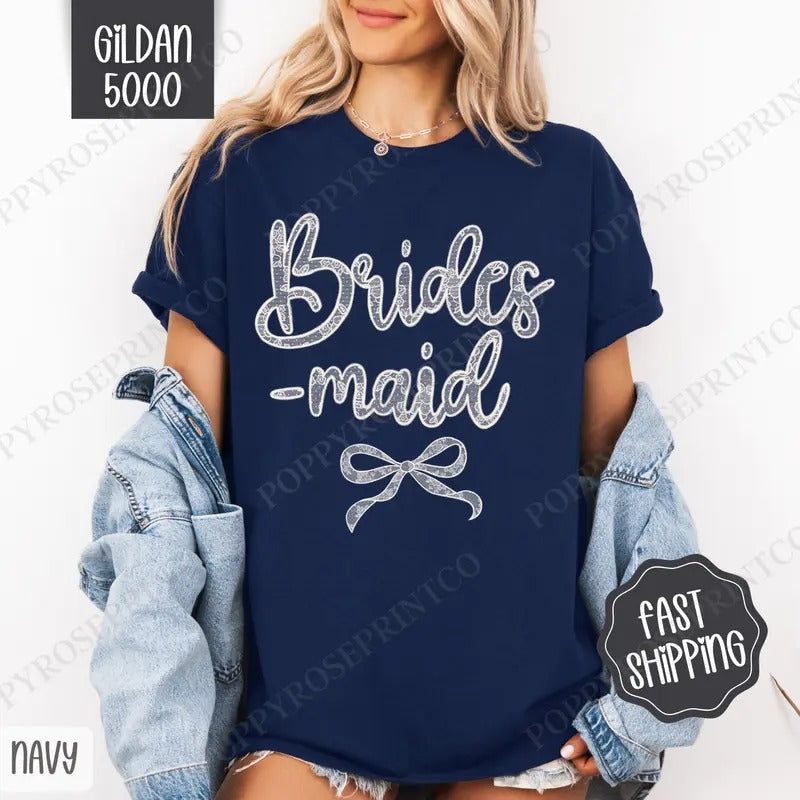 Lace Bridesmaid Shirt Gildan, Bridal Coquette Lace Bow Women's Tee, Cute Women's Tshirt Plus Sizes Hoodie, Sweatshirt