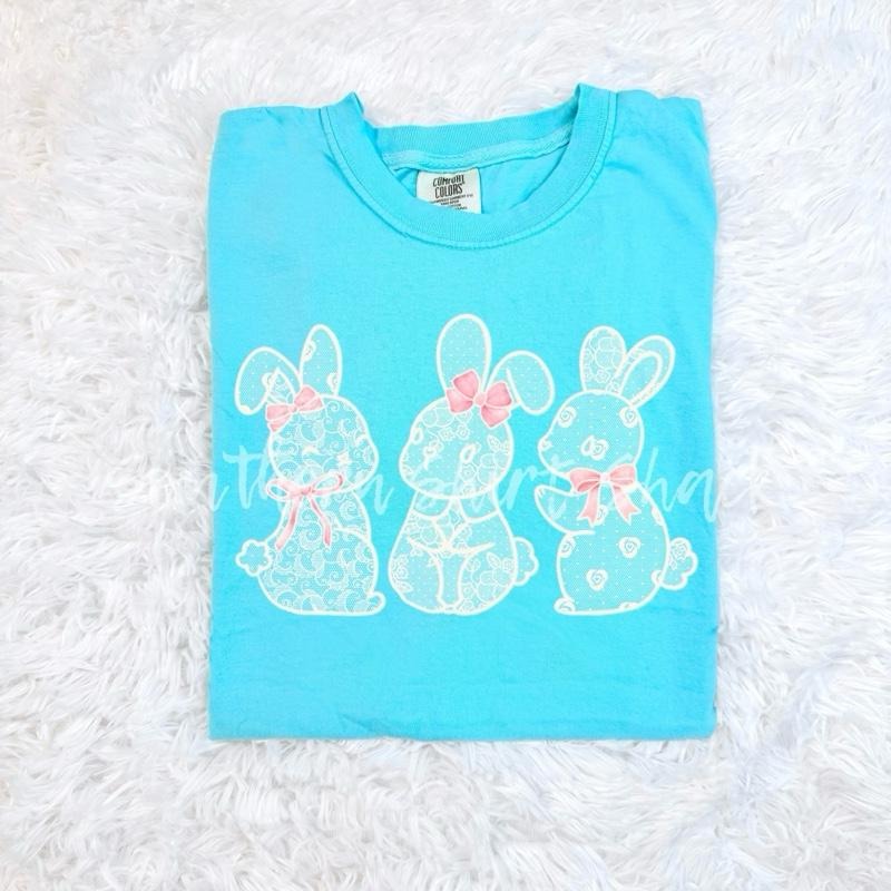 Lace Bunny Trio T shirt  | Lagoon Blue comfort colors t shirt | Easter Bunny T shirt | Bunny t shirt Hoodie, Sweatshirt
