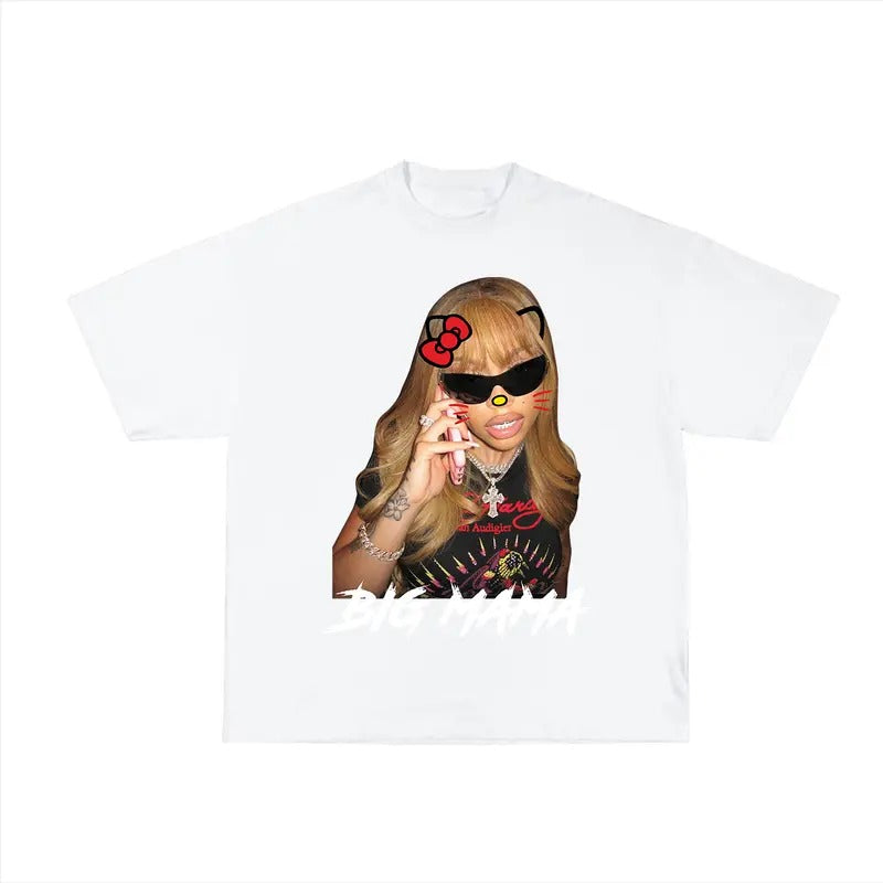 Lattoo Red Kitty Big Face Tee - Unique Rap Graphic Style Hoodie, Sweatshirt | ZylaModa.com