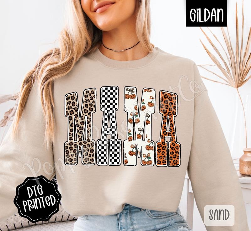 Leopard Checkered Mama Sweatshirt, Trendy Women's Crewneck T-Shirts, Hoodie | ZylaModa.com