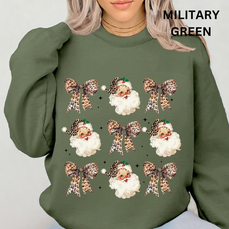 Leopard Coquette Christmas Crewneck, Christmas Winter Casual Cotton Polyester Oversized sweatshirt - Comfort Womenswear...