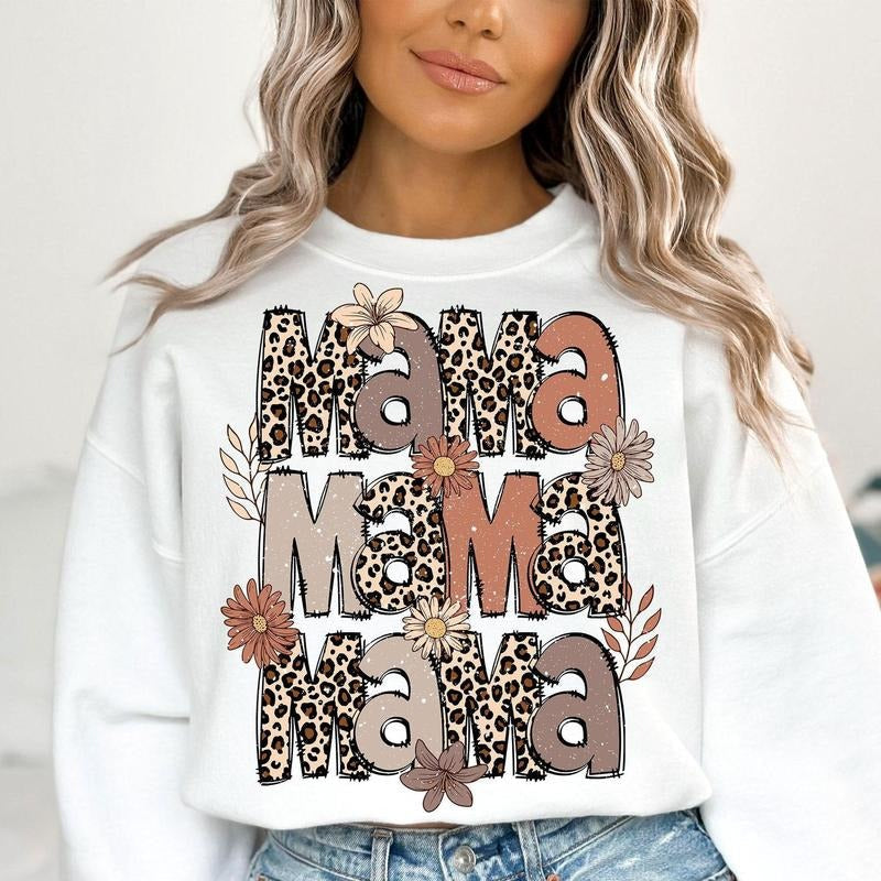 Leopard Mama Flower Shirt, Retro Mama Shirt, Mama Shirt, Groovy Boho Sublimation, Mama Shirt Design, Mother's Day Shirt,...