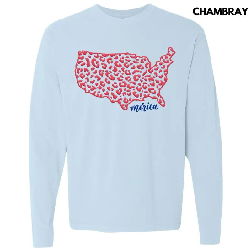 Leopard United States Puff Long Sleeve Comfort Colors T-Shirt Hoodie, Sweatshirt | ZylaModa.com