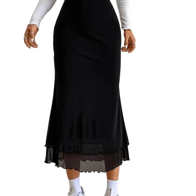 Lettuce Trim High Waist Mesh Fishtail Bodycon Long Skirt T-Shirts, Hoodie, Sweatshirt | ZylaModa.com