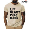 Lift Heavy Pray Hard, Gym Christian Shirt Casual Style Crew Neck Short Sleeve T-Shirt Tops Trendy for Unisex, Perfect...