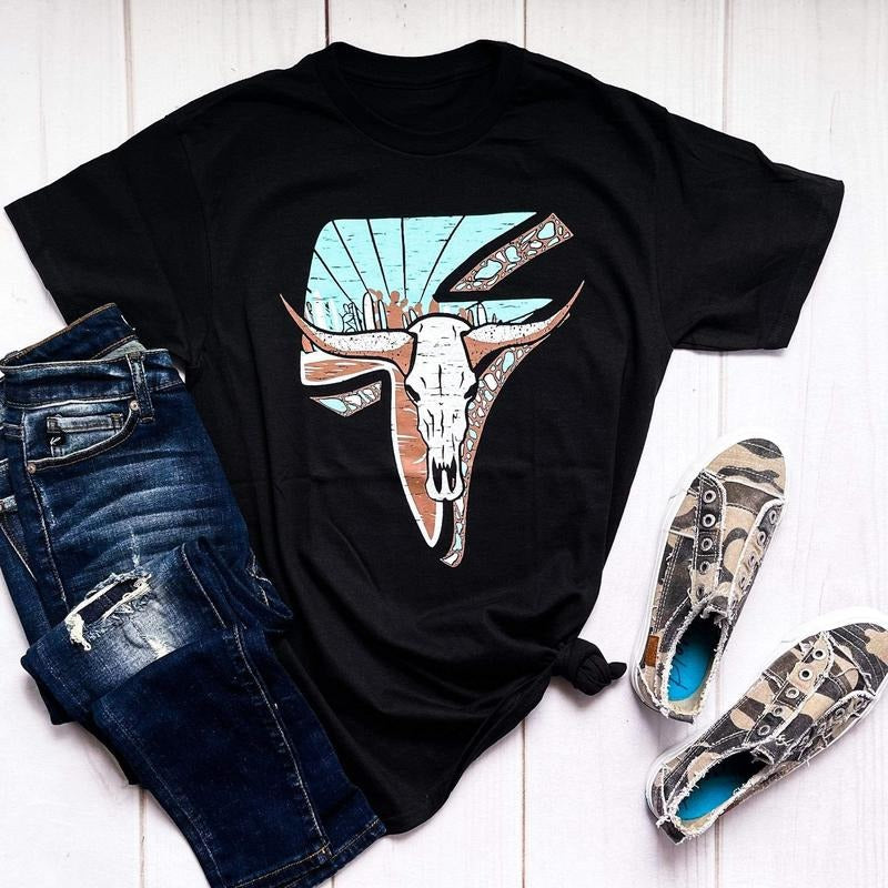 Lightning Cow Skull Graphic Tee Hoodie, Sweatshirt | ZylaModa.com