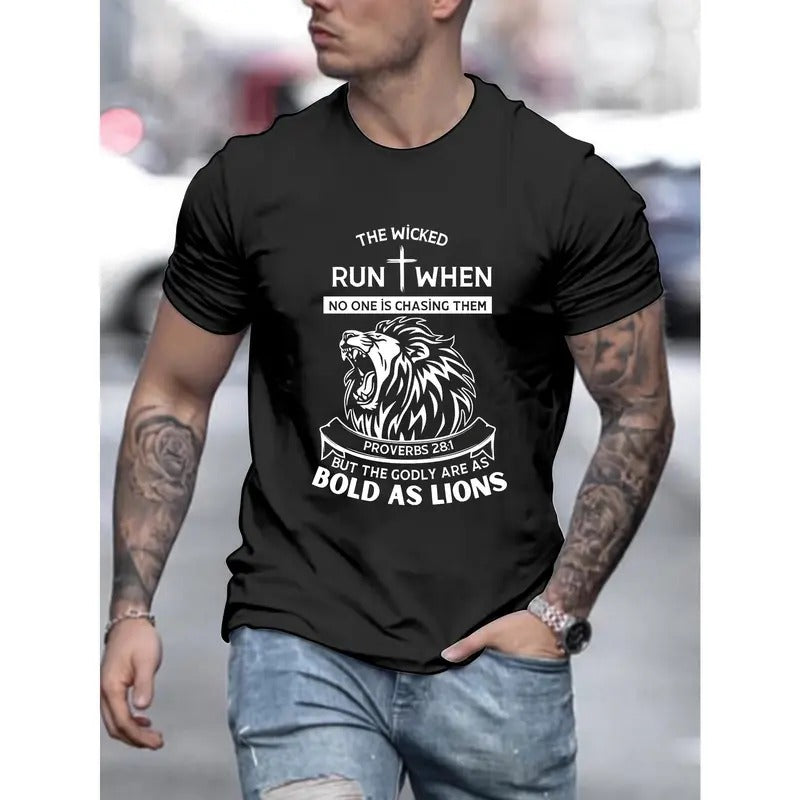 Lion Print Crew Neck T-Shirt - Ultra-Comfortable and Breathable, Versatile Design, Classic Athletic Style, Comfort Fit