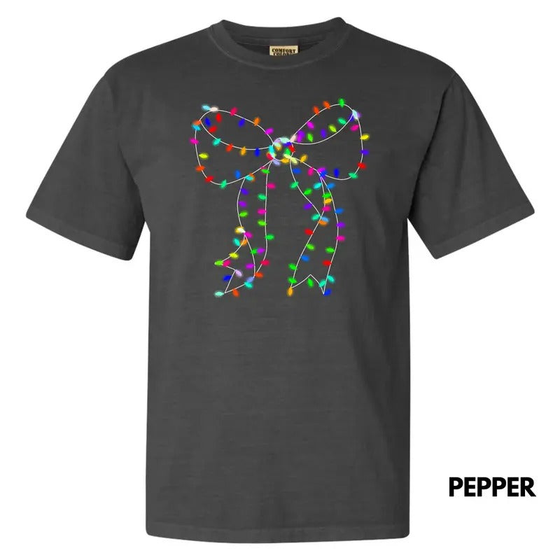 Lit Holiday Bulb Bow Comfort Colors T-Shirt 'NLB' Hoodie, Sweatshirt | ZylaModa.com