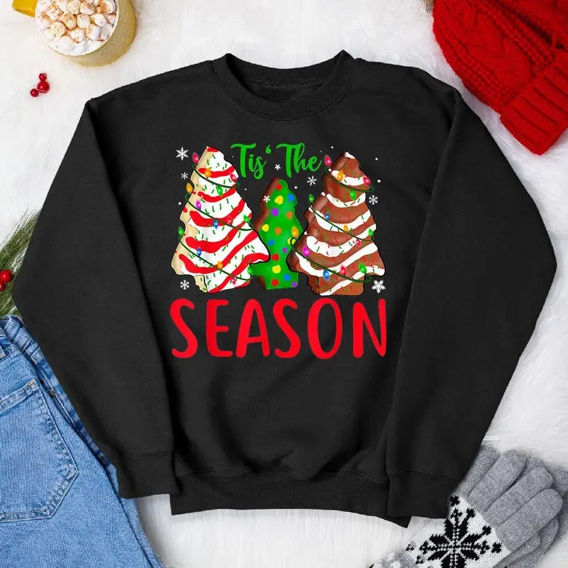 Little Tis' The Season Christmas Tree Cakes Debbie Becky Jen Sweater Gifts - Unisex Christmas Outfit Sweatshirt - Fabric,...