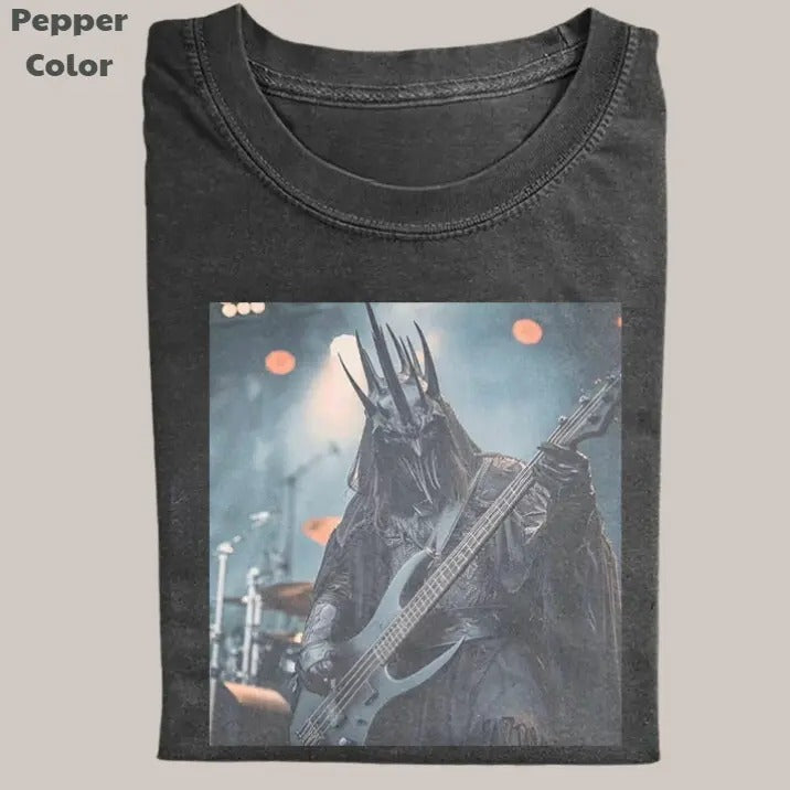 Lord of the Rings Vintage Tee, Sauron Playing Guitar T-Shirt, Meme Cringe Funny Dumb Shirts, Unisex Movie Shirt Menswear...