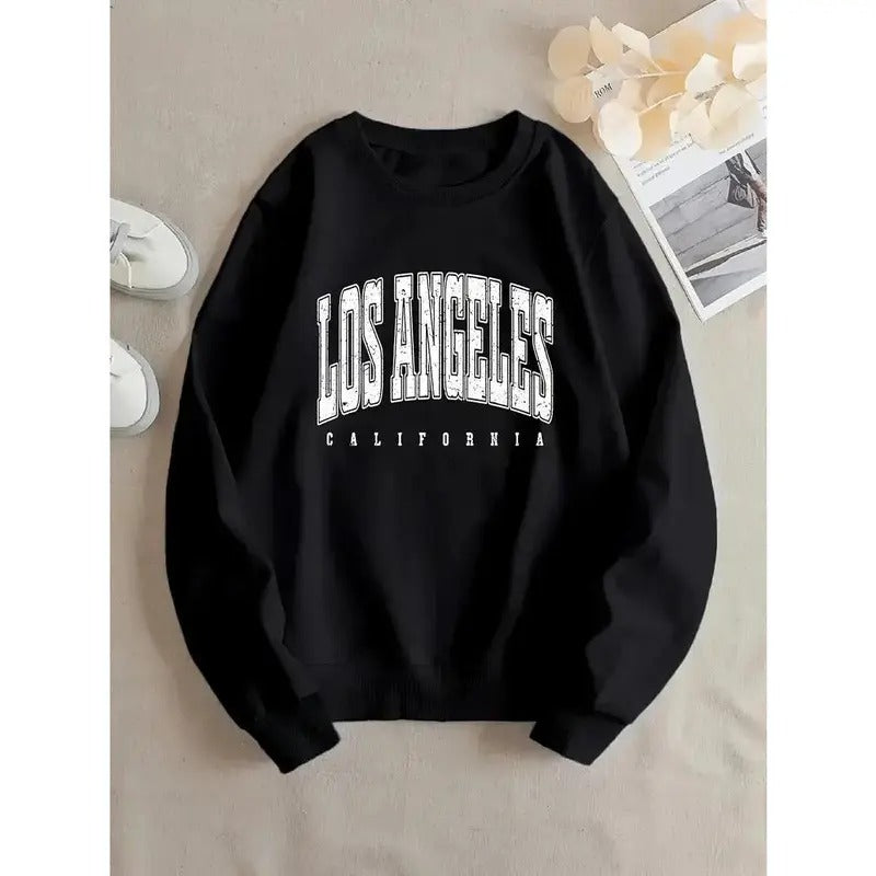 Los Angeles Print Pullover Sweatshirt, Casual Long Sleeve Crew Neck Sweatshirt T-Shirts, Hoodie | ZylaModa.com