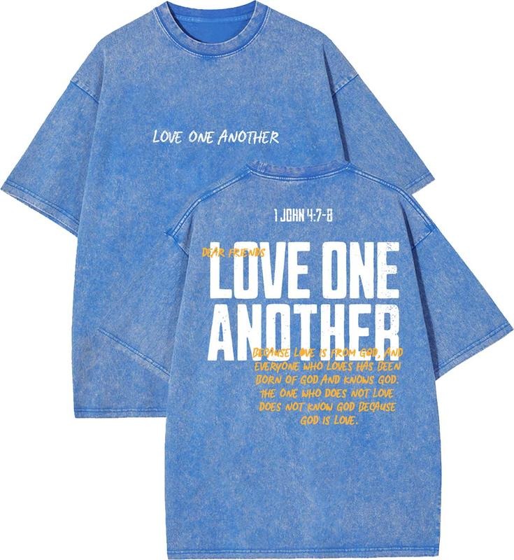 Love One Another Unisex Washed T-Shirt, Christian t shirts, Vintage 90s Graphic Tee, Gift Top Womenswear Cotton Mineral...