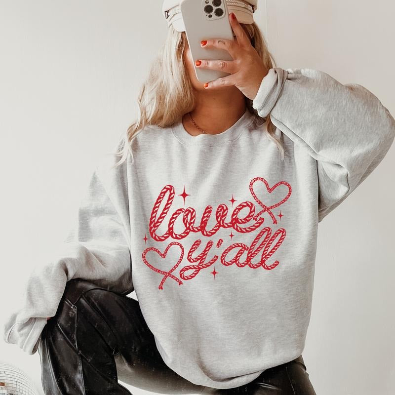 Love Y'all Western Crewneck, Retro Cotton, Crewneck Fashion Fit Sleeve Comfortable Cute, CASUAL COTTON CREWNECK HOODIE,...