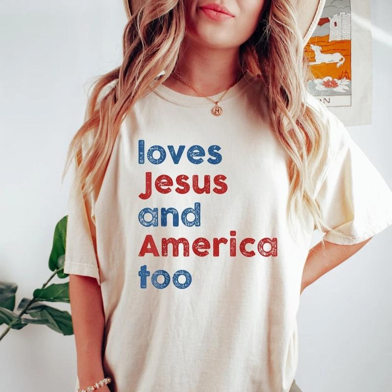 Loves Jesus and America Too Shirt, Patriotic Christian Shirt, Independence Day Gift, USA Shirt, Red White and Blue Shirt,...