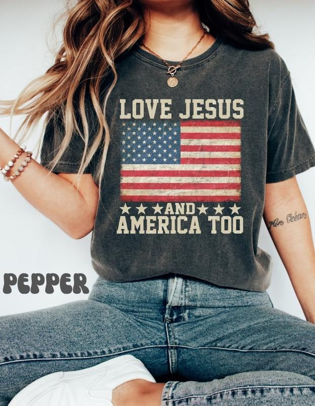 Loves Jesus and America Too T shirt, Spiritual WomenTee, Religions Tshirt, Gifts for Religious Friends Love like Jesus, I...