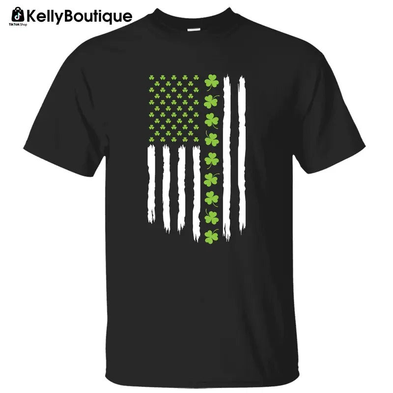 Lucky Clovers USA Flag Irish St Patrick's Day Graphic Printed Unisex Classic Cotton T-shirt Sweatshirt Hoodie | ZylaModa.com