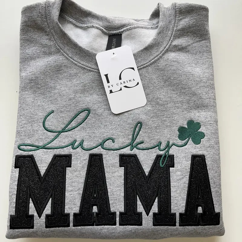 Lucky Mama St. Patrick’s Day Embroidered Sweatshirt - Festive & Stylish for Moms T-Shirts, Hoodie | ZylaModa.com