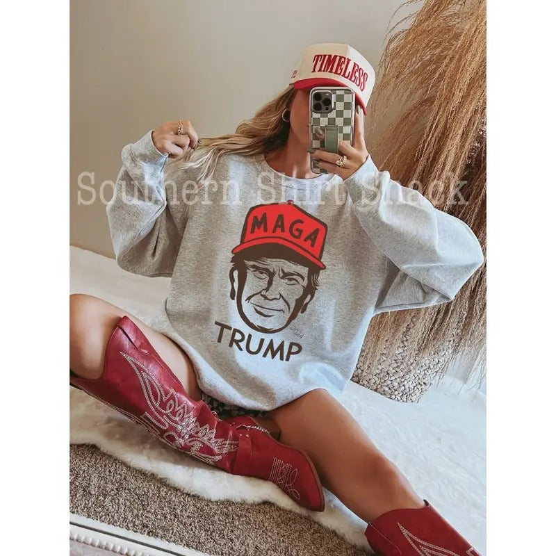MAGA Trump Sweatshirt | Ash Gray Sweatshirt T-Shirts, Hoodie | ZylaModa.com