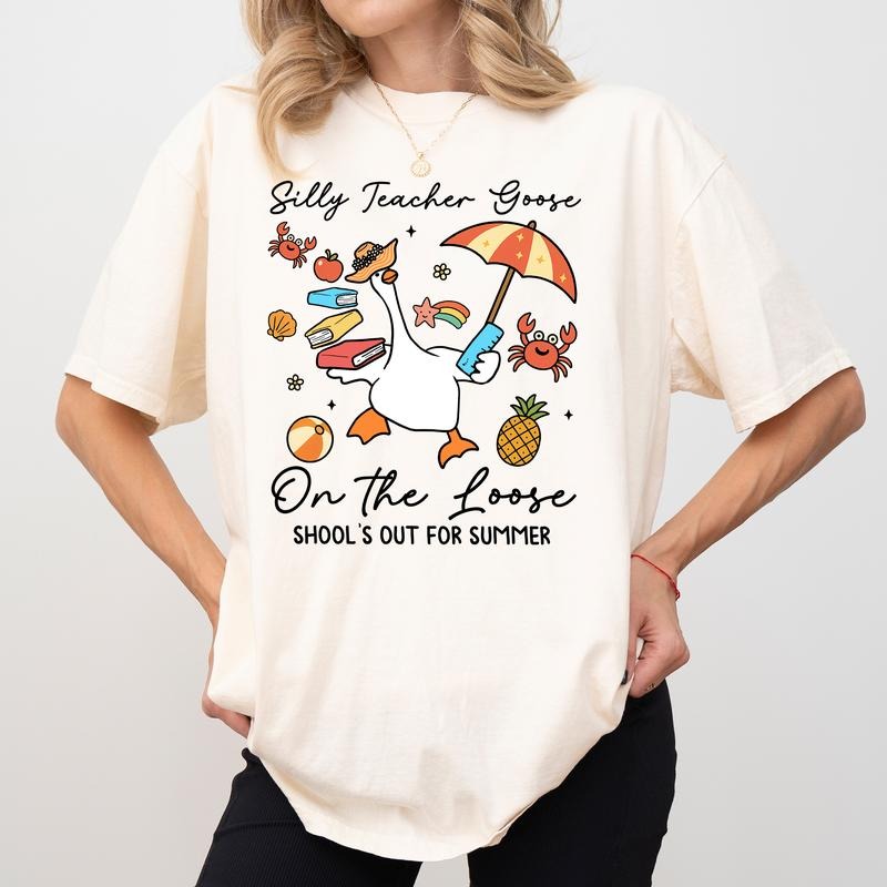 MAPTEES Last Day of School Teacher Goose Comfort Colors Shirt,  Funny Summer Teacher T-shirt, School's Out For Summer...