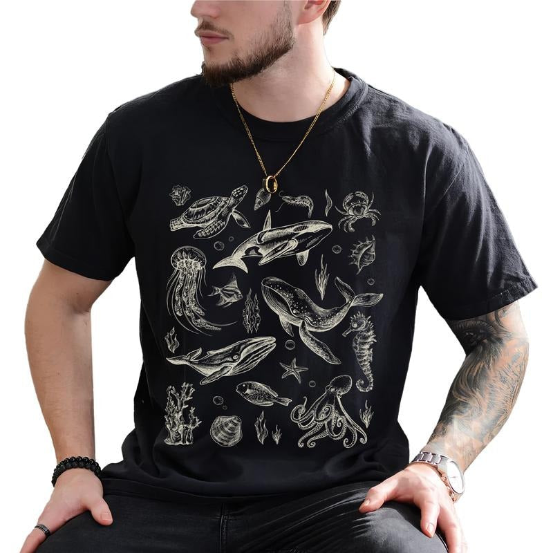 MAPTEES Sea Animals 90s Vintage Style Graphic Tee, Ocean Lovers T-shirt For Men, Retro Ocean Nature Shirt, Summer 2025...