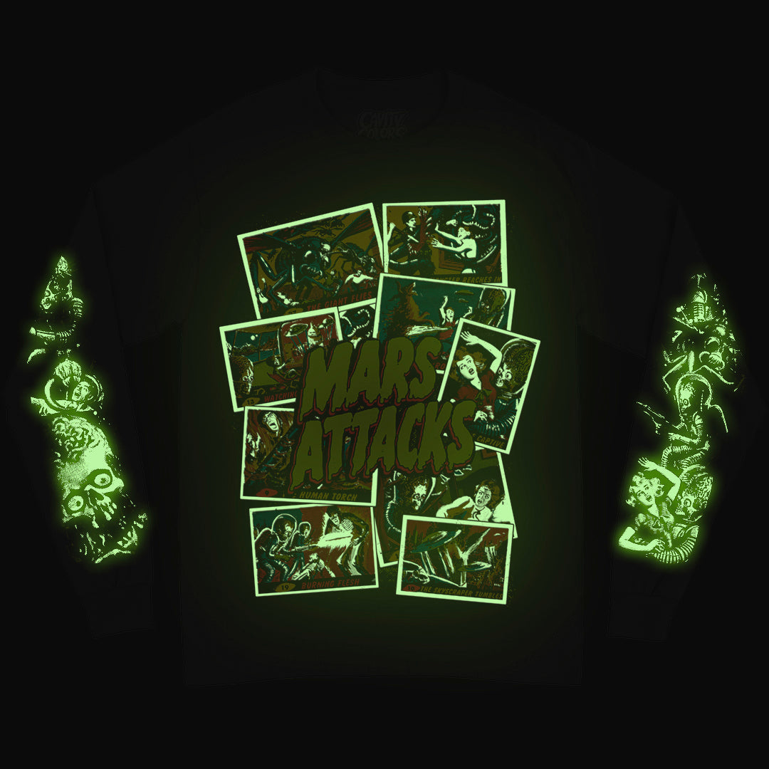 MARS ATTACKS: WAX PACK LEGACY - LONG SLEEVE SHIRT (GLOW IN THE DARK) Hoodie, Sweatshirt | ZylaModa.com (Image 2)