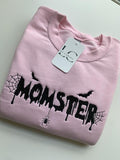 MOMSTER Embroidered Pink Sweatshirt | Cute Halloween Mom Shirt | Cozy Fall Sweatshirt | Spooky Season Apparel | Fun Mom...
