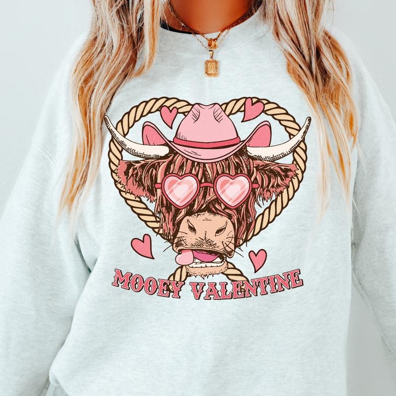 MOOEY VALENTINES COW CREWNECK (Crewneck Sweatshirt, Unisex Fit, Casual Sweatshirt for Valentines, Holiday Sweatshirt)...