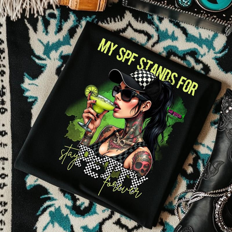 MY SPF STANDS FOR STAY PETTY FOREVER Women's Casual Graphic Tee Short Sleeve Cotton Poly Blend Snarky Offensive Shirt...