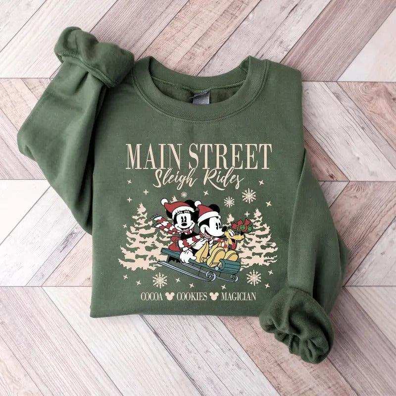 Main Street Sleigh Rides Sweatshirt Tshirt, Christmas Shirt, Christmas Party Shirt Hoodie | ZylaModa.com