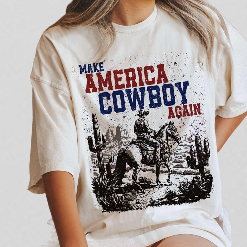 Make America Cowboy Again Shirts, Cowboy Western Shirts, Western 4th of July T-shirt, 4th Of July Tee, Retro America...