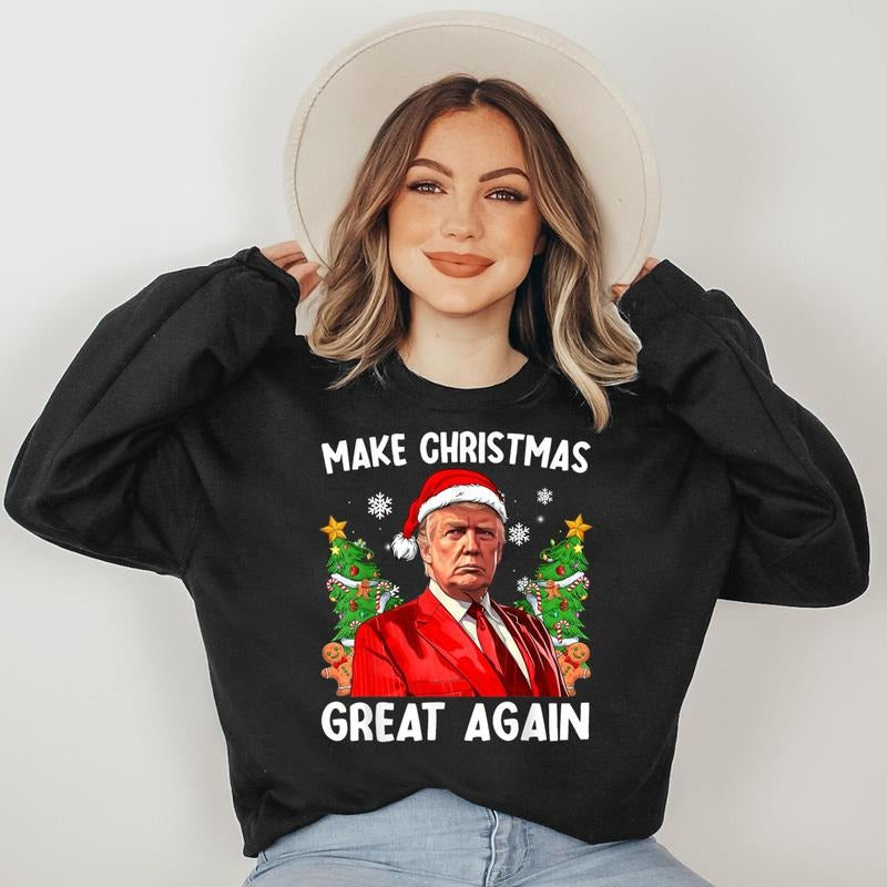 Make Christmas Great Again Funny Santa Trump 2024 Men Xmas Sweatshirt T-Shirts, Hoodie | ZylaModa.com