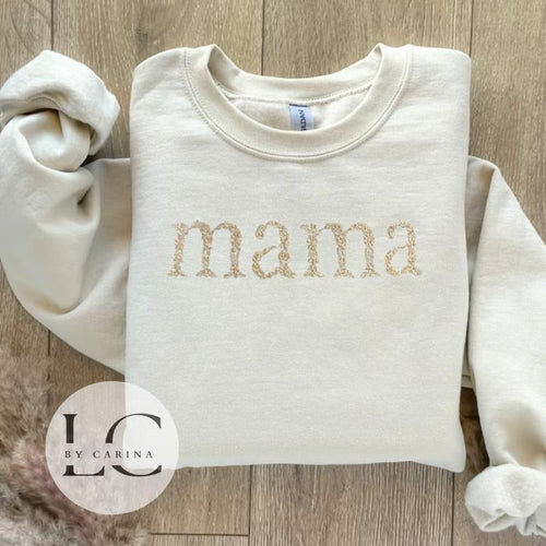 "Mama" Floral Monochromatic Embroidered Sweatshirt - Stylish Mom Apparel - Custom Floral Design - Cozy Motherhood Jumper...
