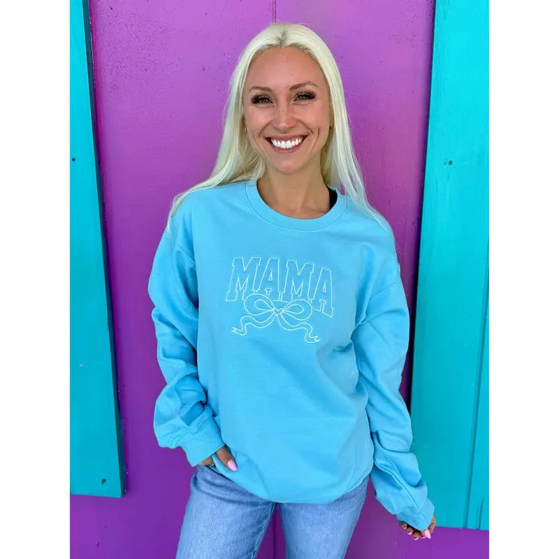 Mama Bow Blue Embroidered Sweatshirt T-Shirts, Hoodie | ZylaModa.com