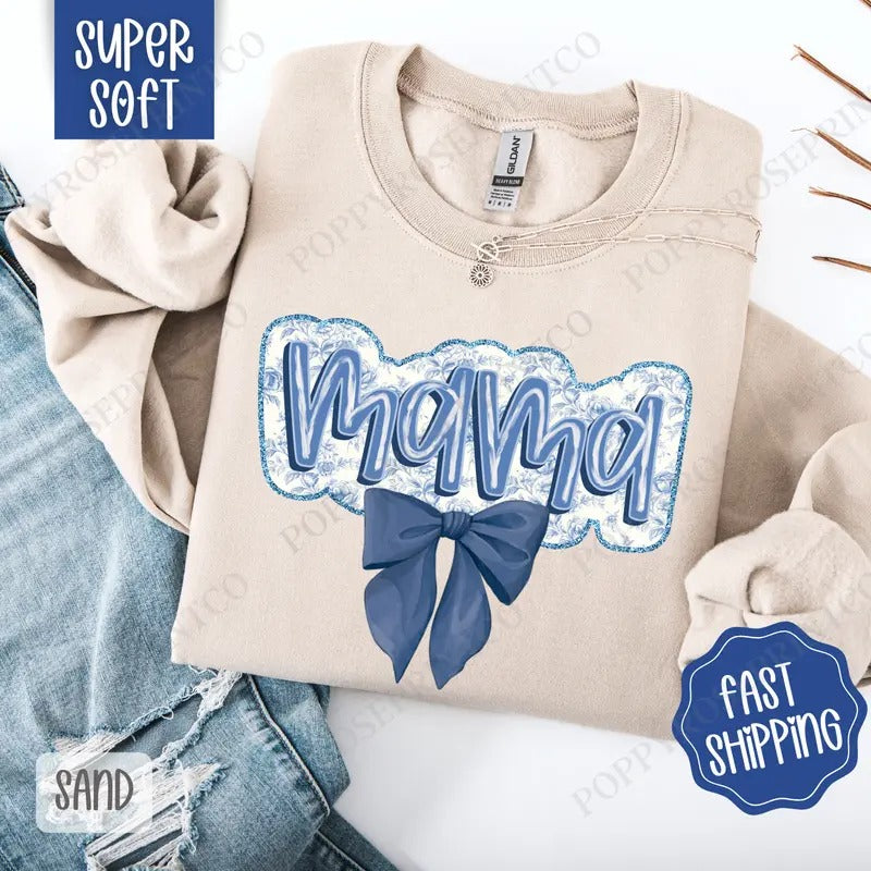 Mama Bow Sweatshirt, Coquette Mama Crewneck, Gift for Mom T-Shirts, Hoodie | ZylaModa.com