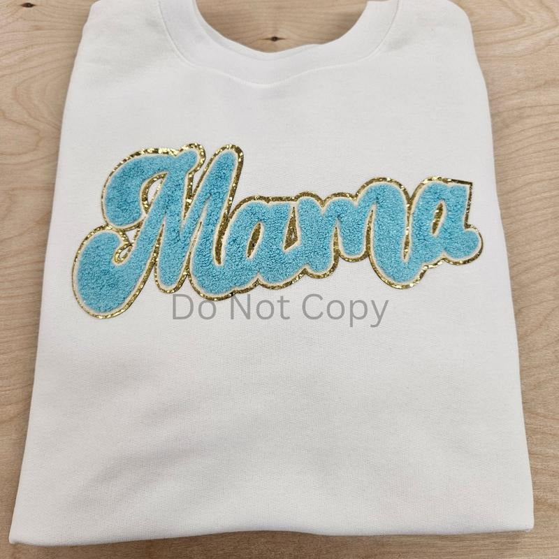 Mama Chenille Patch Sweatshirt Cotton Casual White T-Shirts, Hoodie | ZylaModa.com