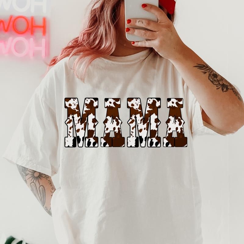 Mama Cow Print Shirt Shirt~ Unisex Apparel Relaxed Fit Printed In The USA Clothing Womenswear Casual Comfort Cotton Top...