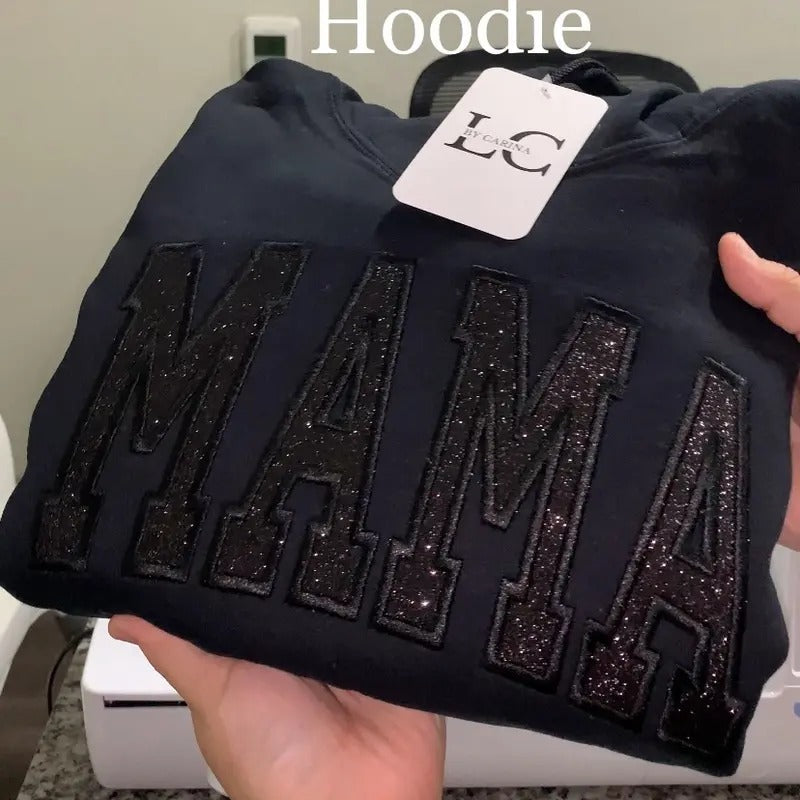 Mama Glitter Heat Transfer Vinyl Embroidered Sweater - Personalized Sparkle for Stylish Moms T-Shirts, Hoodie, Sweatshirt