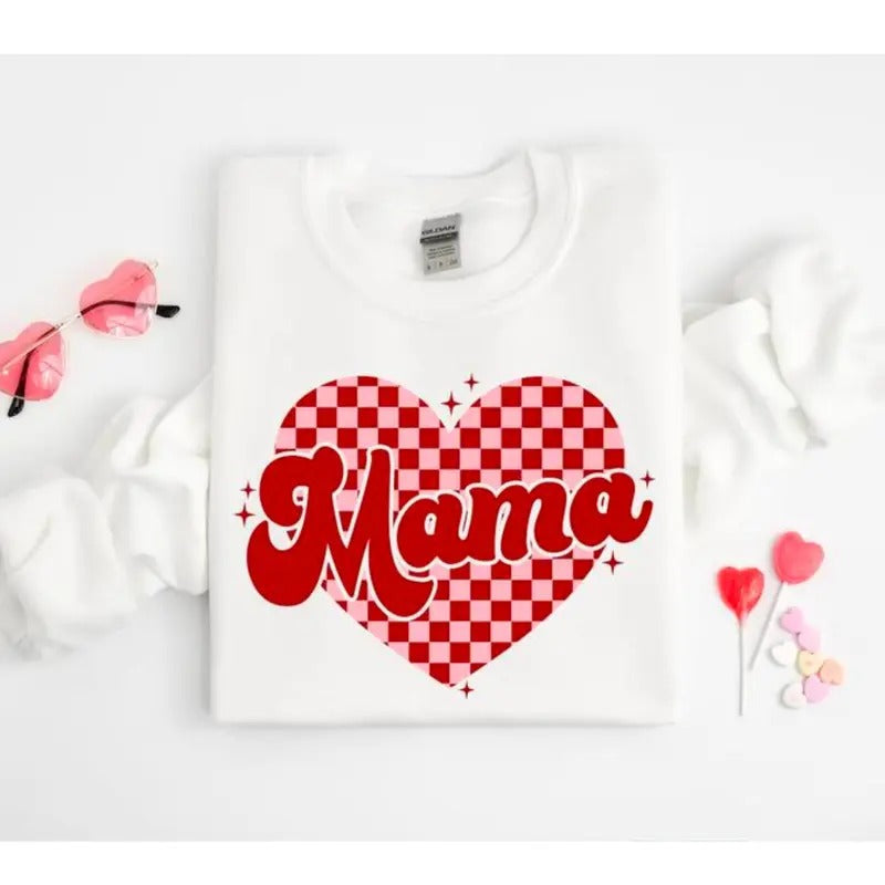 Mama Heart Sweatshirt Mama Valentine Sweatshirt Sweater Crewneck Sweatshirt Cotton Menswear Classic Pullover Shirt Man...