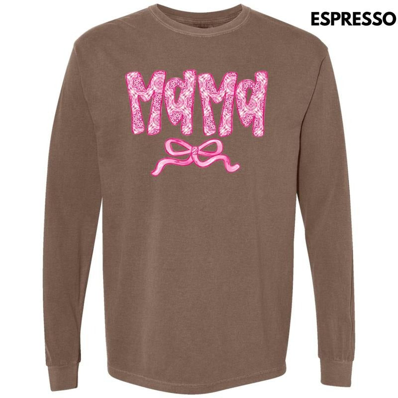 Mama Patterned Coquette Long Sleeve Comfort Colors T-Shirt Hoodie, Sweatshirt | ZylaModa.com