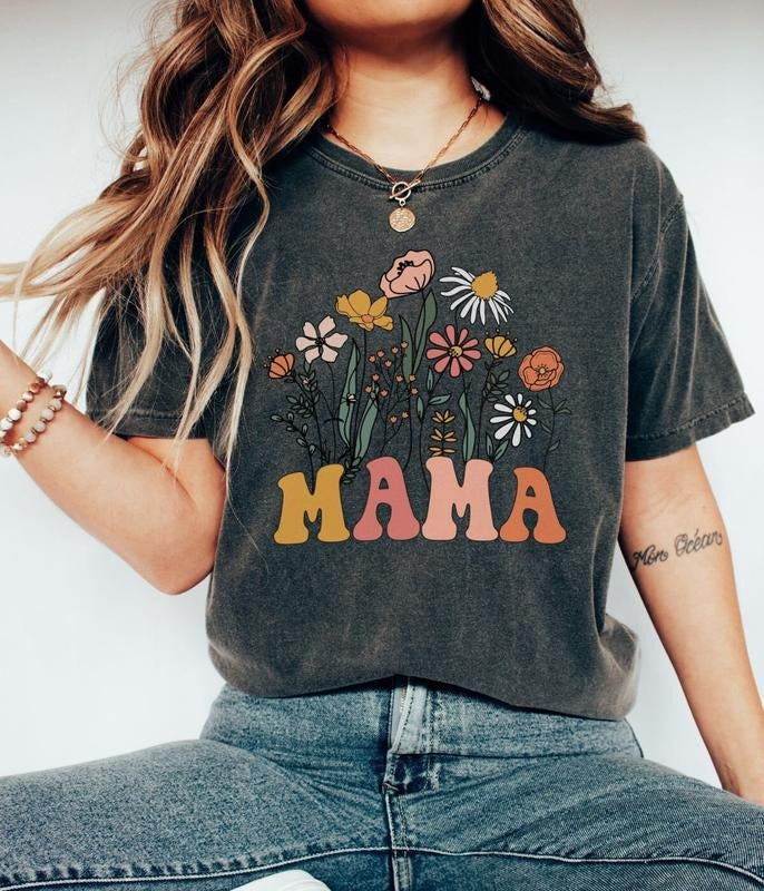 Mama Shirt Wildflowers Mama Shirt Colors Shirt Retro Mom Tshirt Mother's Day Gift Flower Shirts For Women Floral New Mom...