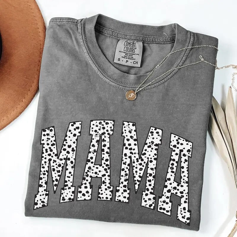 Mama, Dalmatian Print, Varsity, Retro, Vintage Tshirt, Women's Comfort Colors Tee Hoodie, Sweatshirt | ZylaModa.com