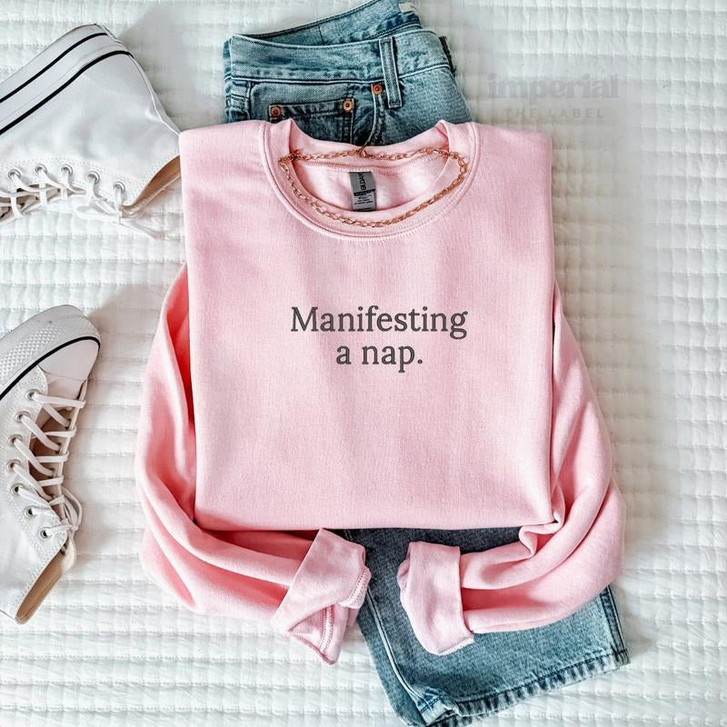 Manifesting a Nap Embroidered Sweatshirt & Comfort Colors T-Shirt, Funny Cozy Loungewear, Oversized Nap Lover Pullover,...