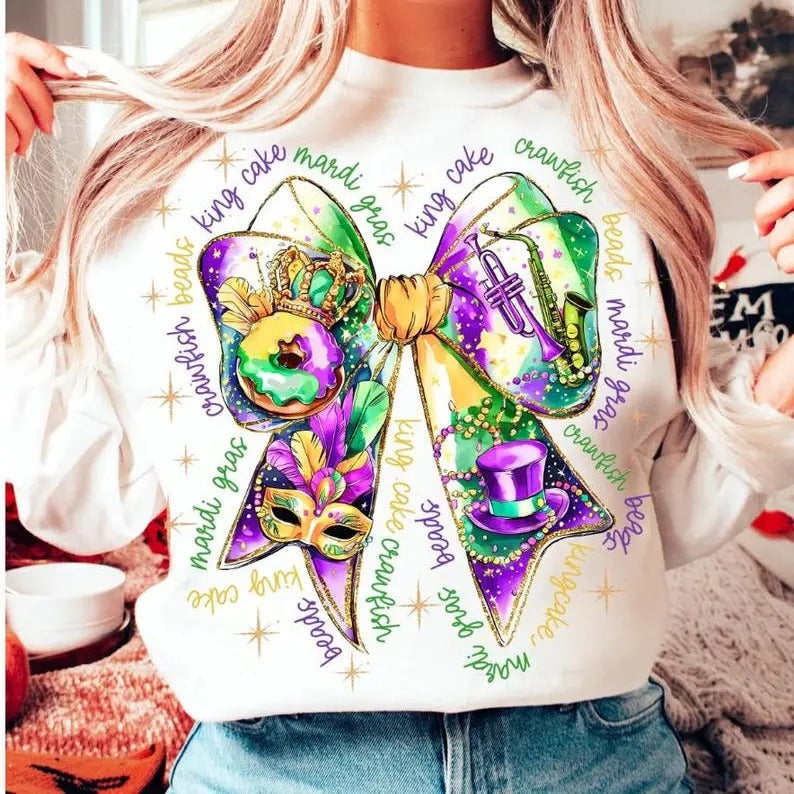Mardi Gras Coquette Sweatshirt, Mardi Gras Vibes Sweatshirt, Mardi Gras Sweatshirt T-Shirts, Hoodie | ZylaModa.com