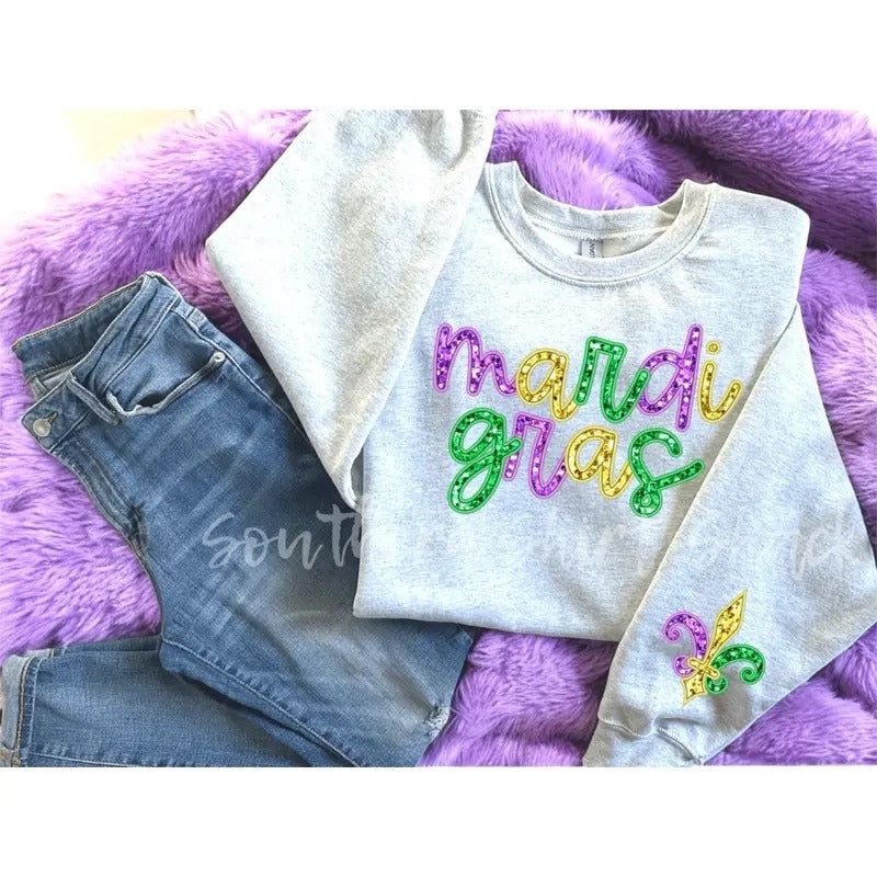 Mardi Gras fake Sequin Sweatshirt | ash gray T-Shirts, Hoodie | ZylaModa.com